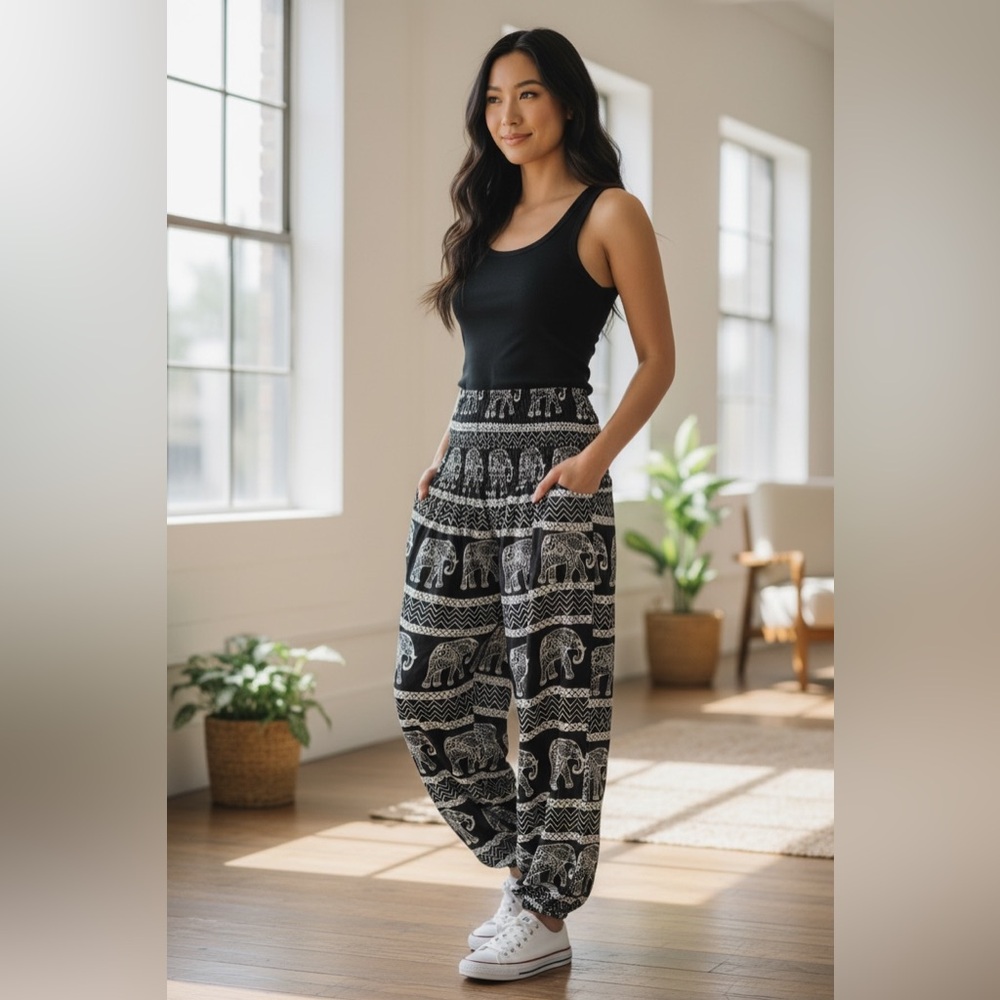 Traditional Thai Elephant Print Harem Pants